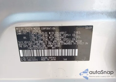 2009 Toyota Rav4 z USA, uszkodzony, nr VIN JTMZF33V295008180